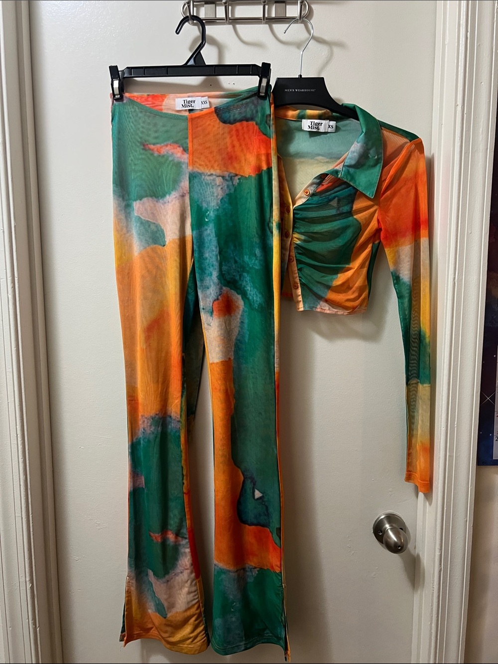 Tiger Mist Teal, Orange & Yellow Wide-Leg Printed Pants